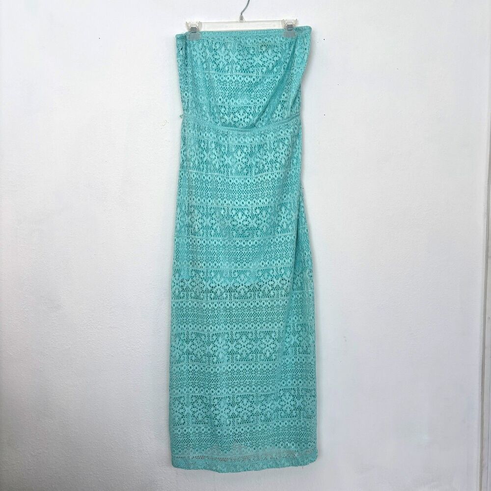 Womens Strapless Crochet Maxi Dress Large Cottage Boho Dainty Fairy Beach Summer